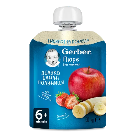 Пюре Gerber яблуко-банан-полуниця