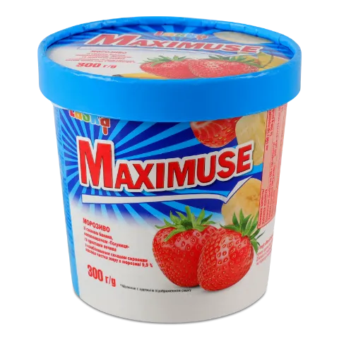 Морозиво Laska Maximuse з бананом, полуницею та печивом