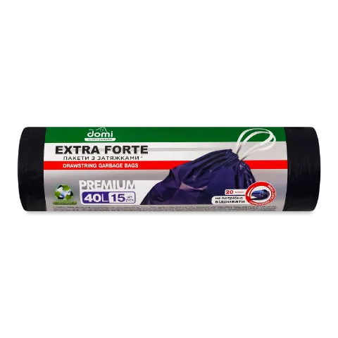 Пакети для сміття Domi Extra-Forte з затяжками 40л
