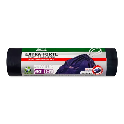 Пакети для сміття Domi Extra-Forte з затяжками 60л