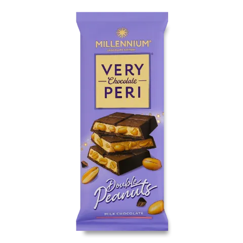 Шоколад молочний Millennium Very Peri з начинкою, подрібненим та цілим арахісом