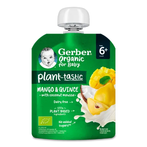 Пюре Gerber Organic з манго-айвою та кокосовим мусом