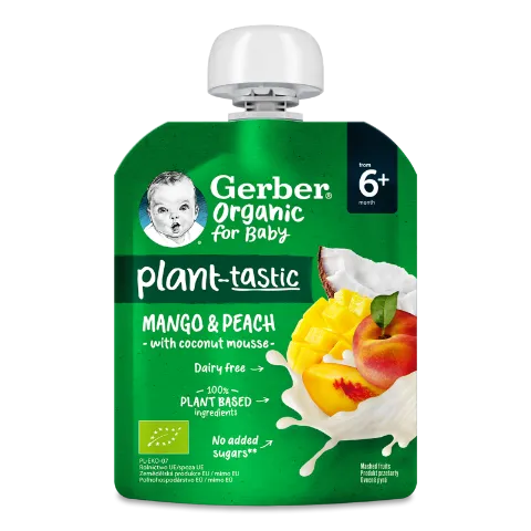 Пюре Gerber Organic з манго-персик та кокосовим мусом