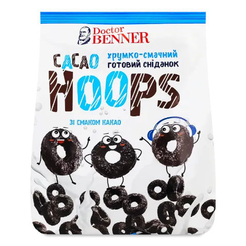 Сніданок Doctor Benner Cacao Hoops зі смаком какао