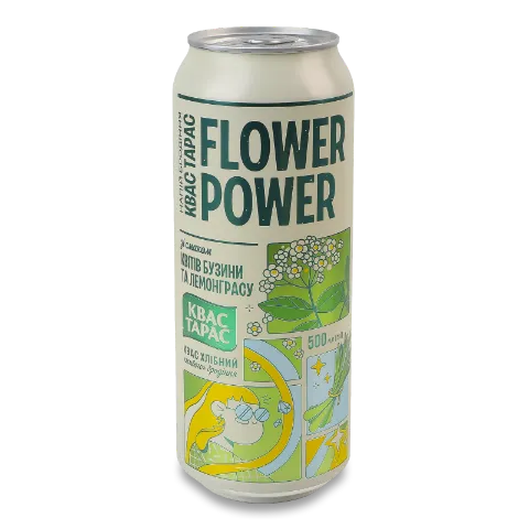 Квас Тарас FLOWER POWER зі смаком квітів бузини та лемонграсу з/б