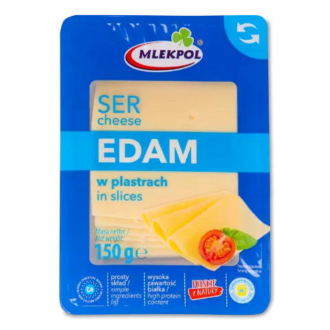 Сир Mlekpol Едам нарізка 45% кор/мол