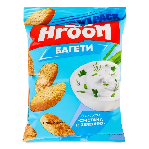 Сухарики Hroom! багетні смак сметана із зеленню
