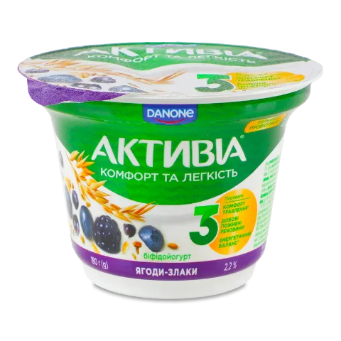 Біфідойогурт «Активіа» ягоди-злаки 2,2% стакан