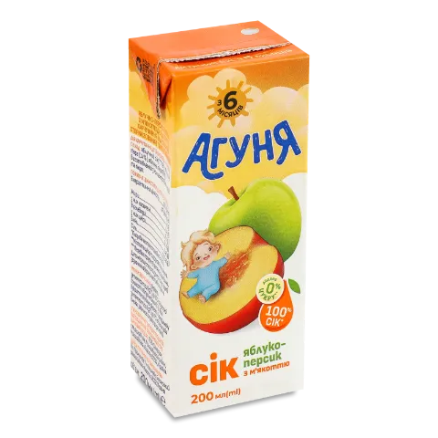 Сік Агуня яблуко-персик з м'якоттю