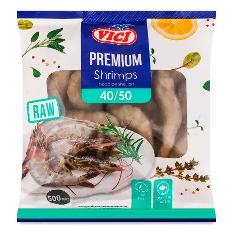 Креветки VICI Premium цілі в панц глазур с/м 40/50