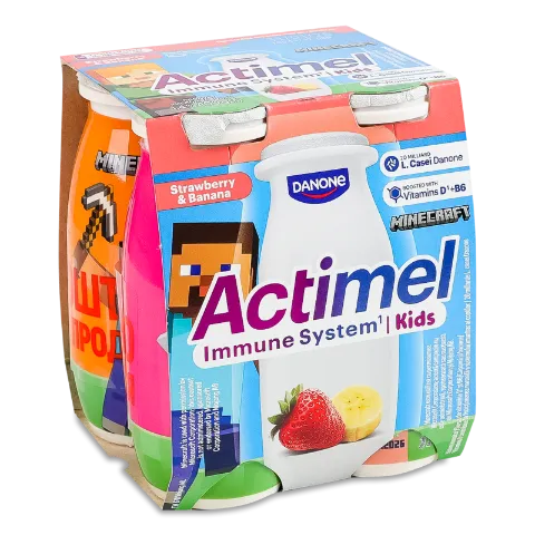 Продукт кисломолочний Actimel Strawberry Banana, 1,4%