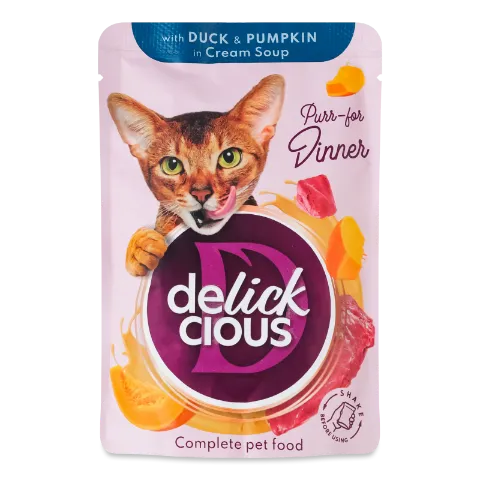 Корм д/кот Delickcious смуж качка-гарбуз-крем суп