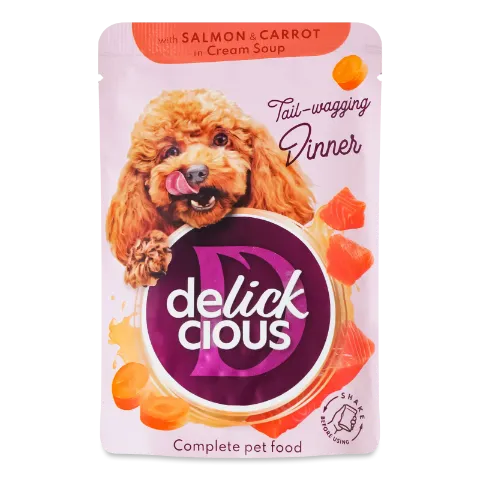 Корм д/соб Delickcious смуж лосось-морква-крем суп
