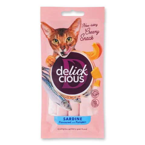 Корм д/кот Delickcious крем ласощі сардина-гарбуз