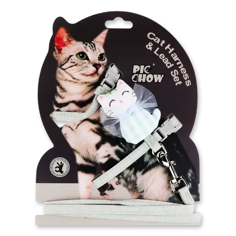 Набір д/котів повідець 120х1см +шлейка з іграшкою