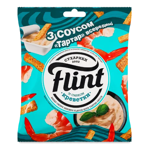 Сухарики Flint пшен-житн смак креветки+соус тартар