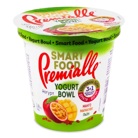 Йогурт Premialle Yogurt bowl манго-маракуя-льон, 2,8%, стакан