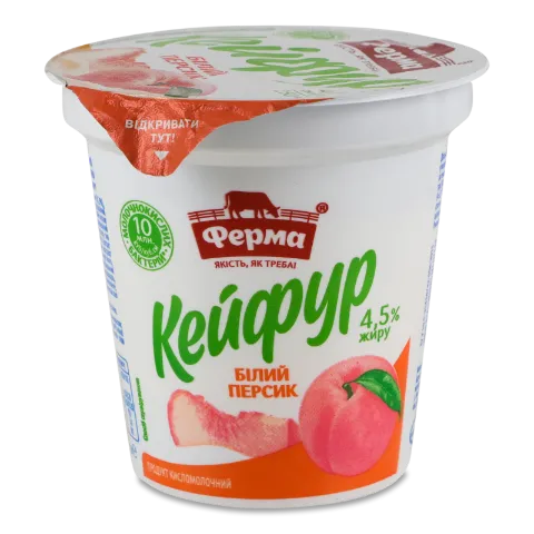 Продукт кисломолочний ФермаКейфур біл персик4,5%ст