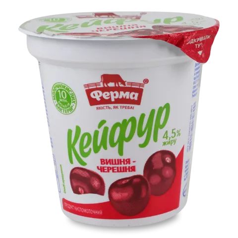Продукт кисломолочний «Ферма» «Кейфур» вишня- черешня, 4,5%, стакан