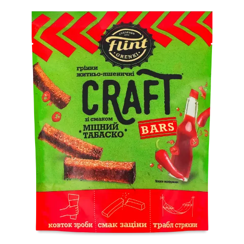 Грінки Flint Craft житньо-пшенічні зі смаком міцного табаско