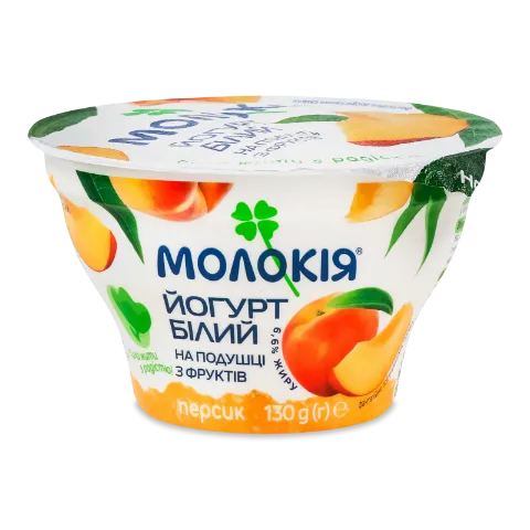 Йогурт «Молокія» «Білий» персик на подушці з фруктів, 6,6%
